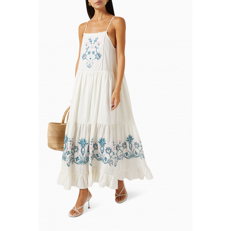 Especia - Canela Floral Embroidered Maxi Dress in Linen-blend