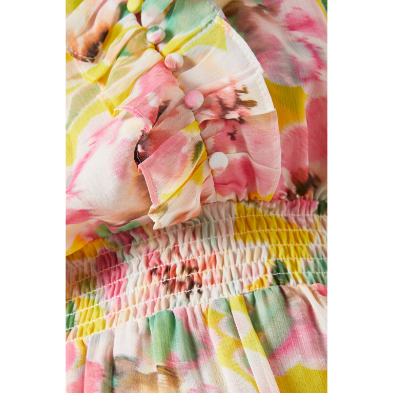 MISA - Dakota Midi Dress in Floral-print Chiffon