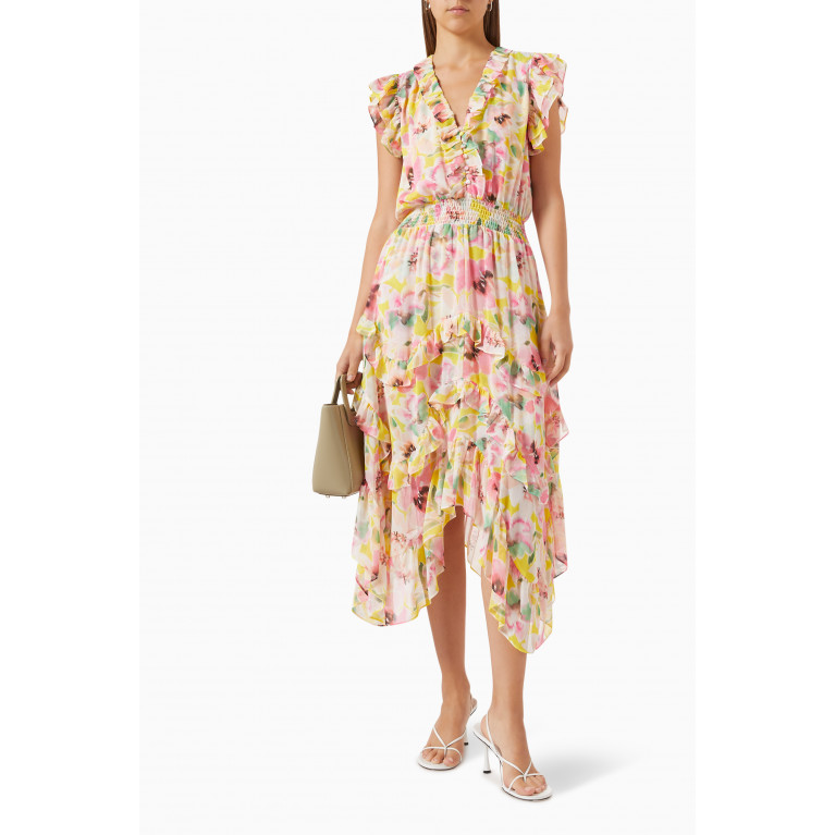 MISA - Dakota Midi Dress in Floral-print Chiffon