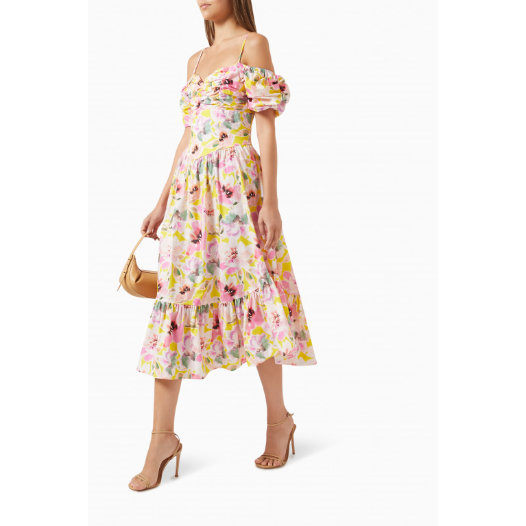 MISA - Rue Off-shoulder Midi Dress in Floral-print Cotton