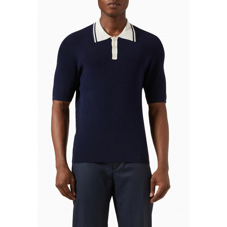 Sandro - Striped Tipped Collar Polo in Viscose Blend Knit