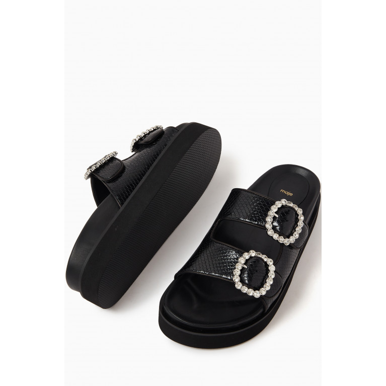 Maje - Fardilo Rhinestone Buckle Sandals in Leather