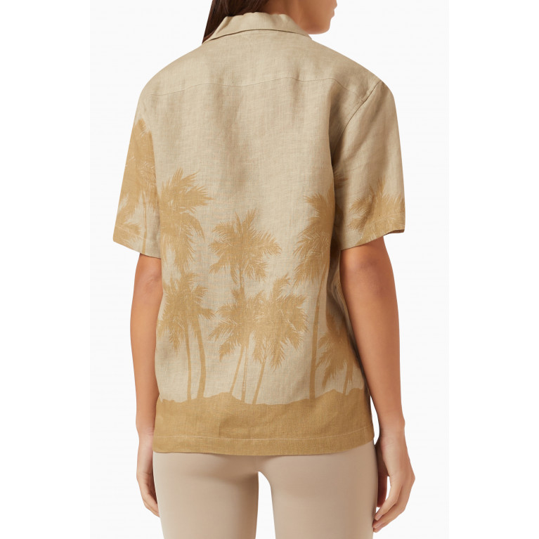 Palm Angels - All-over Palms Bowling Shirt in Linen
