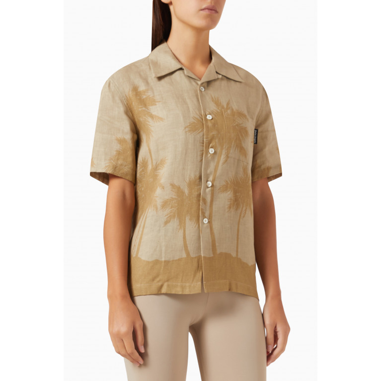 Palm Angels - All-over Palms Bowling Shirt in Linen