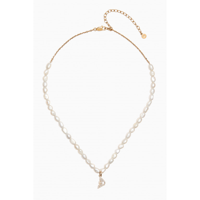 Emporio Armani - EA Eagle Sentimental Necklace in Stainless Steel & Faux Pearls