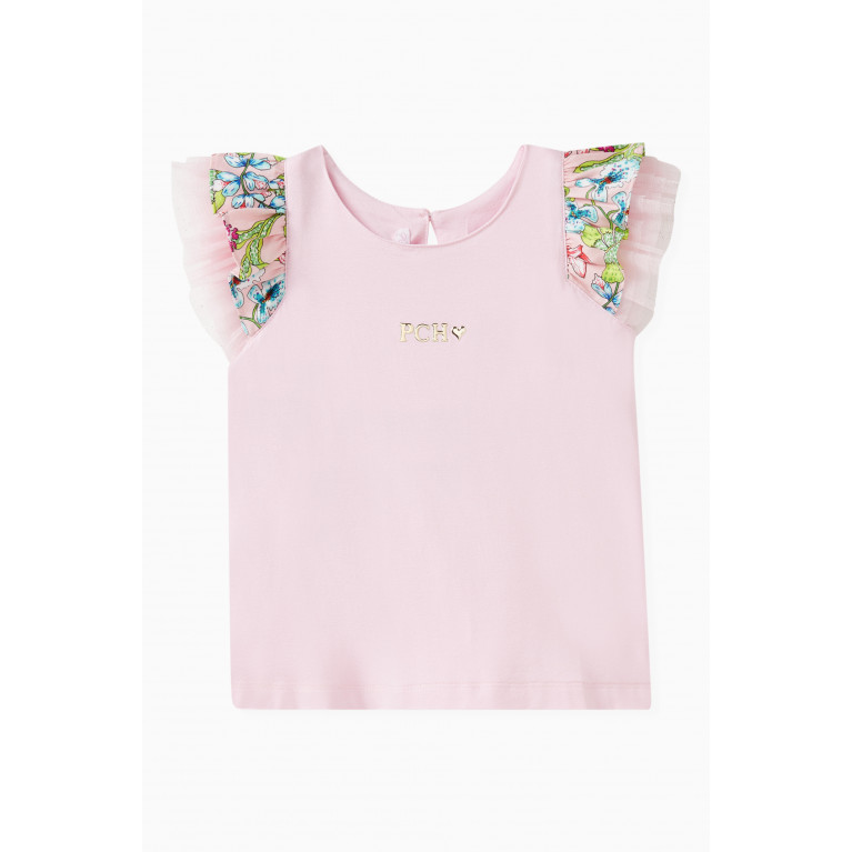 Pan con Chocolate - Goya Floral Print Sleeves T-shirt in Cotton