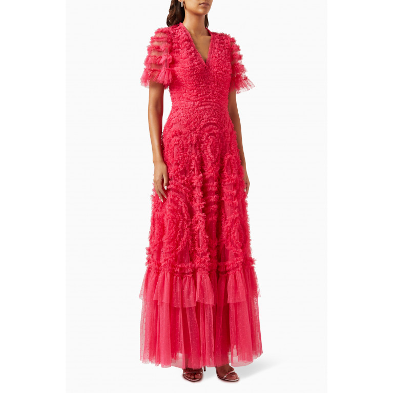 Needle & Thread - Verity Ruffled Gown in Recycled Tulle Pink