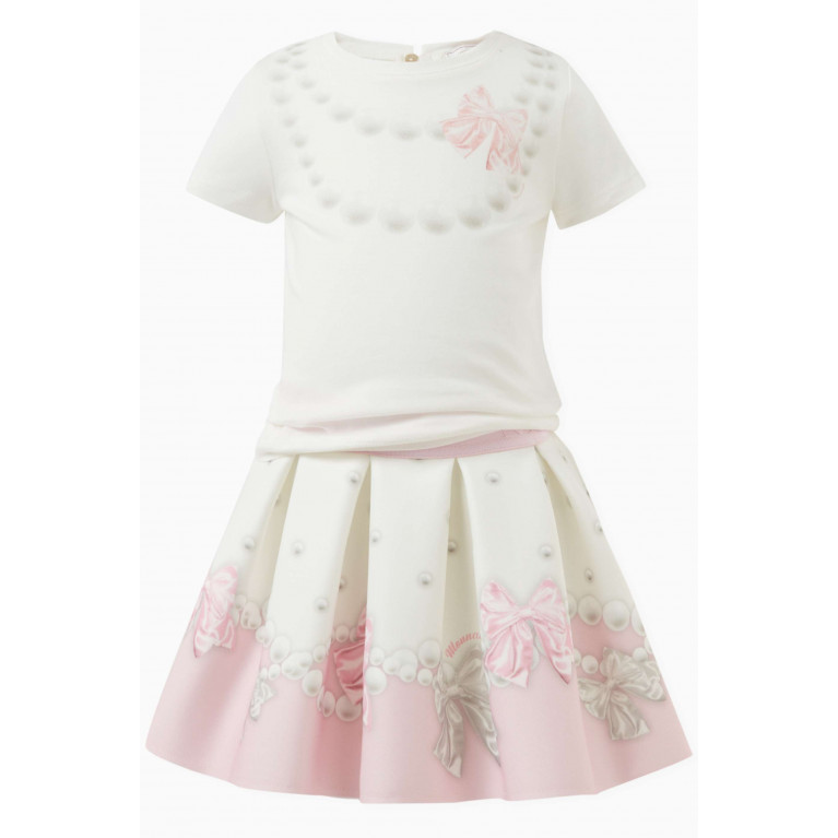 Monnalisa - Bow-print Skirt in Cotton Neutral