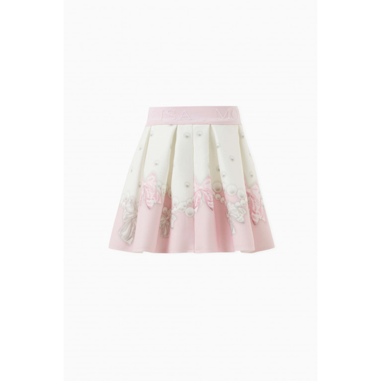 Monnalisa - Bow-print Skirt in Cotton Neutral