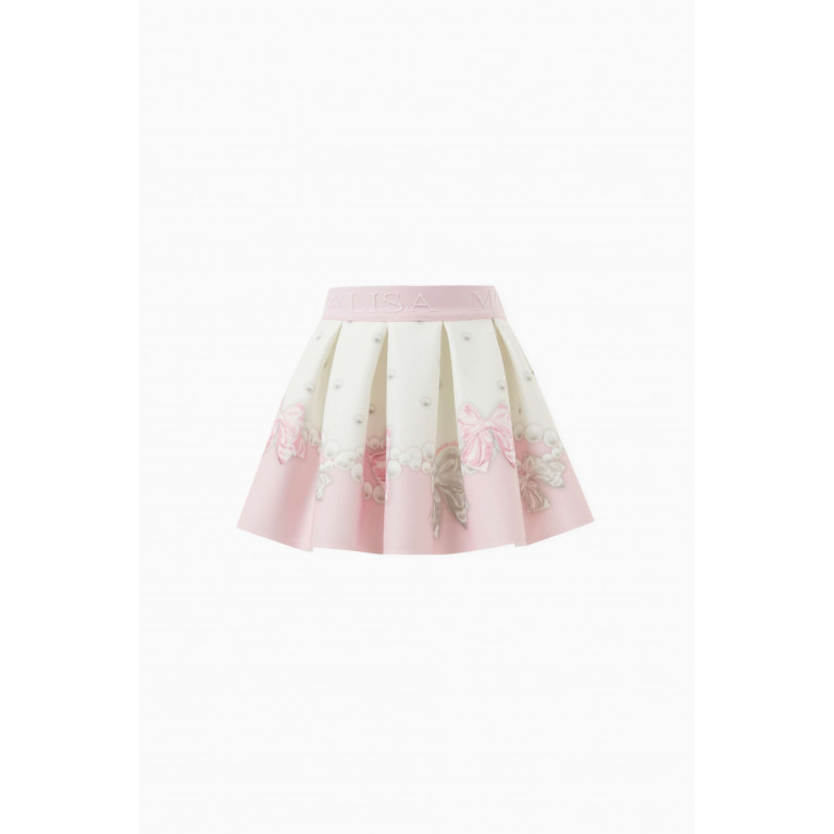 Monnalisa - Bow-print Skirt in Cotton Pink