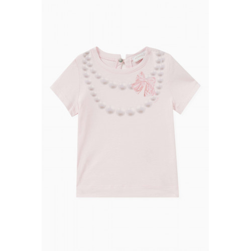 Monnalisa - Pearl Necklace-print T-shirt in Cotton Pink