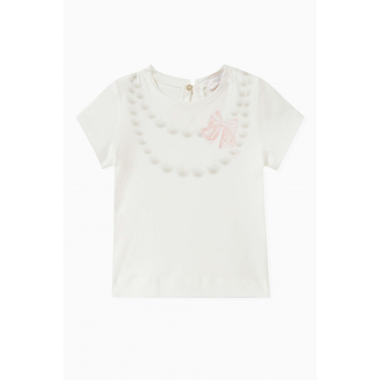 Monnalisa - Pearl Necklace-print T-shirt in Cotton White