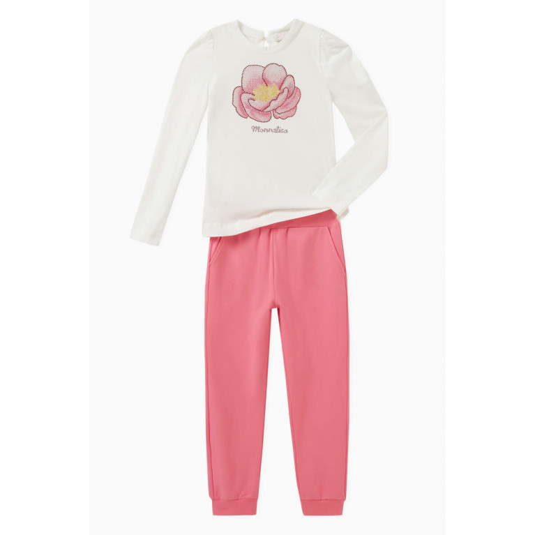 Monnalisa - Floral-embroidered Sweatpants in Cotton