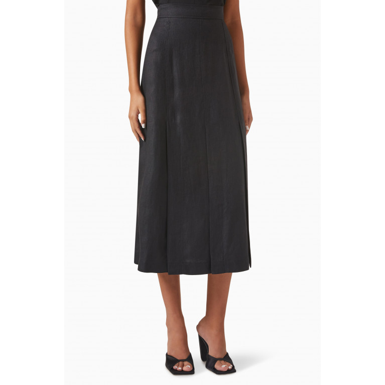 Marella - Fulviia Classic Midi Skirt in Linen Black