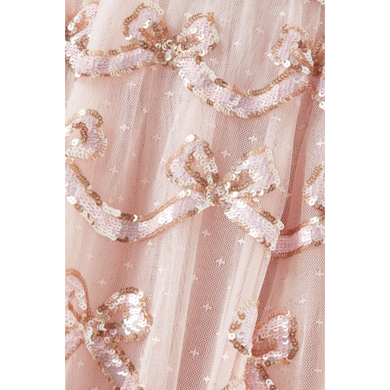 Needle & Thread - Bow Sequinned Gown in Recycled Tulle Pink