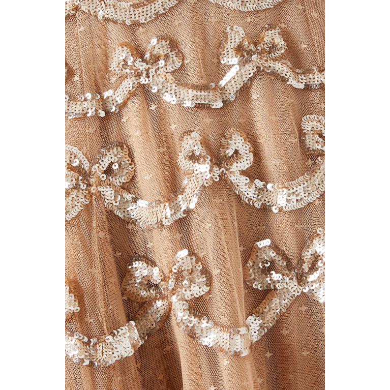 Needle & Thread - Bow Sequinned Maxi Dress in Recycled Tulle Brown