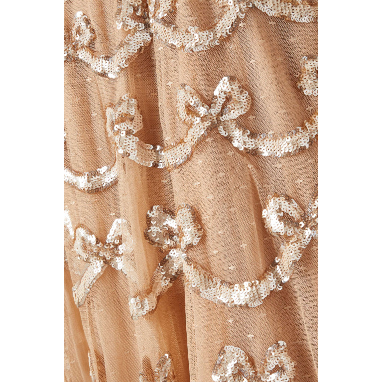 Needle & Thread - Bow Sequinned Strapless Maxi Dress in Recycled Tulle Brown