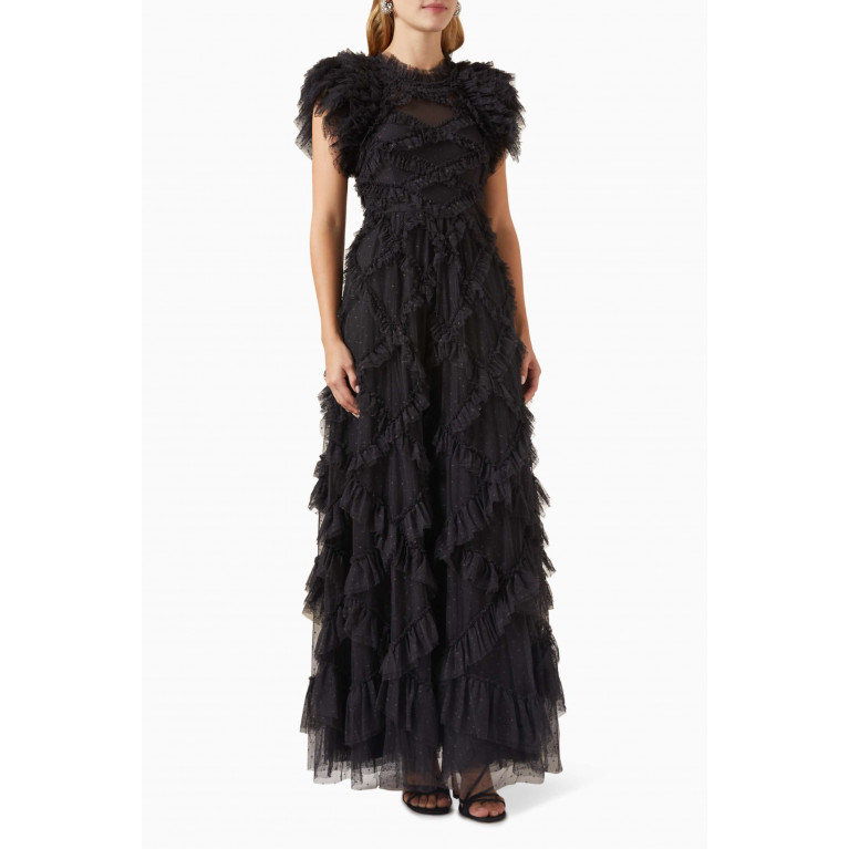 Needle & Thread - Genevieve Ruffled Gown in Tulle Black