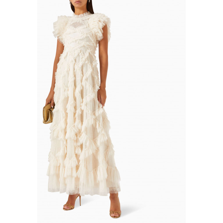 Needle & Thread - Genevieve Ruffled Gown in Tulle Neutral