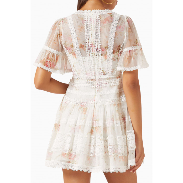 Needle & Thread - Trailing Blooms Ruffled Micro Mini Dress in Lace & Tulle