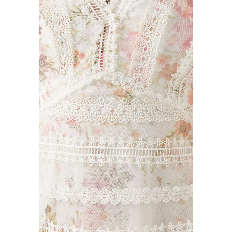 Needle & Thread - Trailing Blooms Ruffled Micro Mini Dress in Lace & Tulle