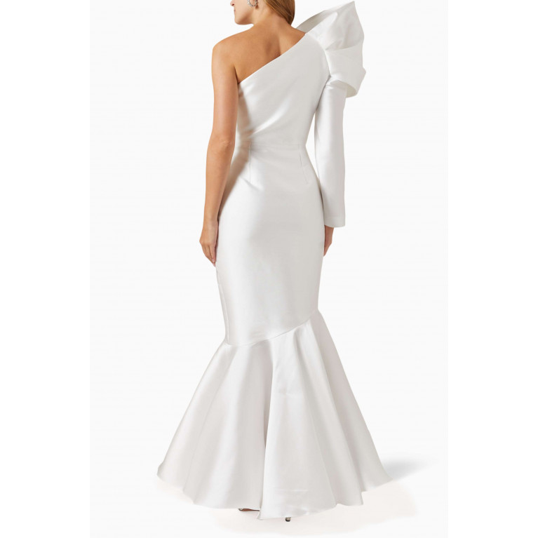 Solace London - Heyam One-shoulder Maxi Dress in Satin Neutral
