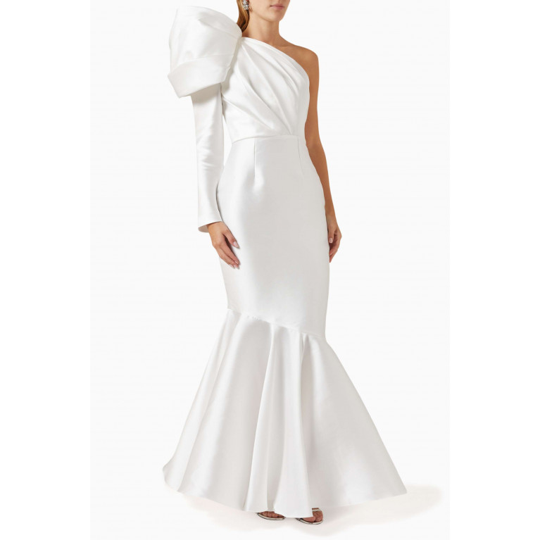 Solace London - Heyam One-shoulder Maxi Dress in Satin Neutral