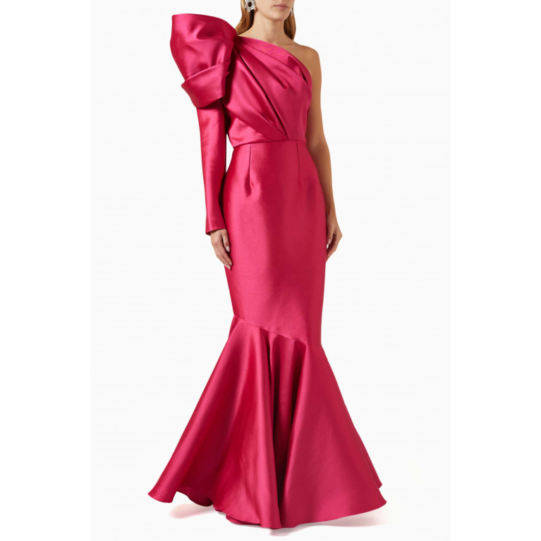 Solace London - Heyam One-shoulder Maxi Dress in Satin Pink