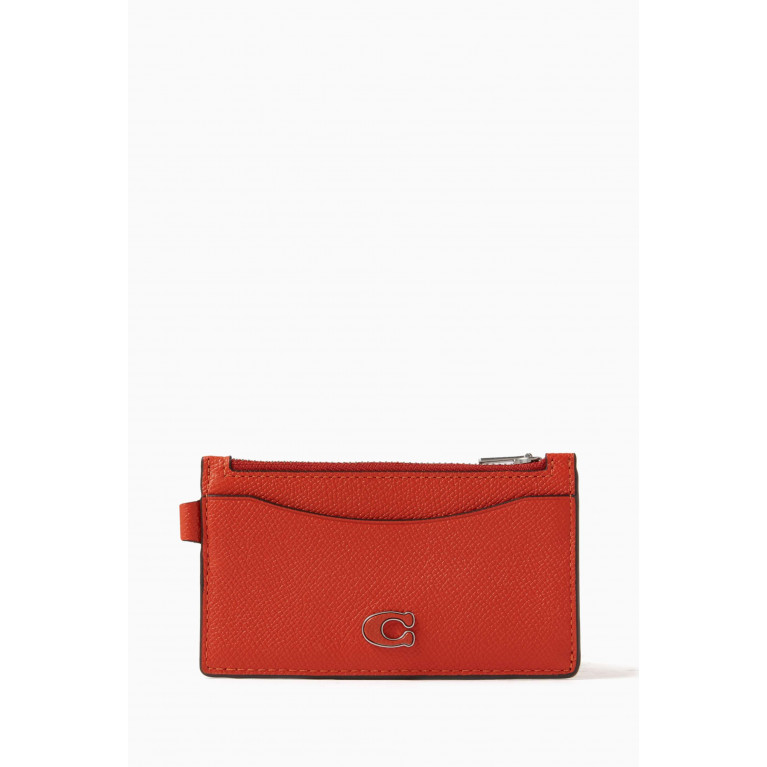 Coach - Zippered Card Case in Pebbled Leather Orange