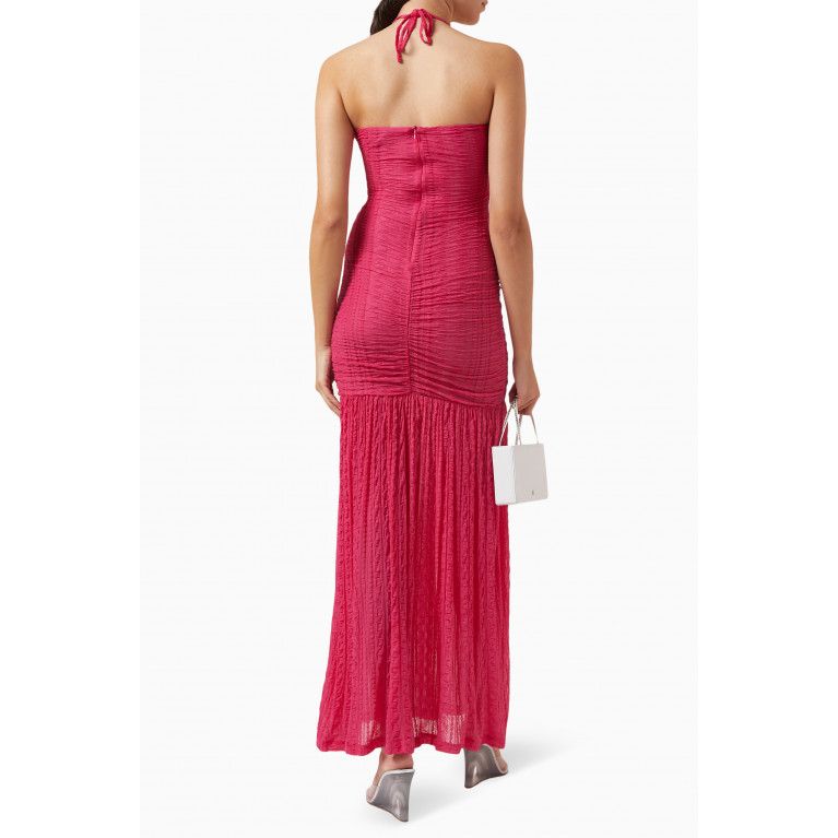 Ganni - Halter Ruched Maxi Dress in Stretch-lace