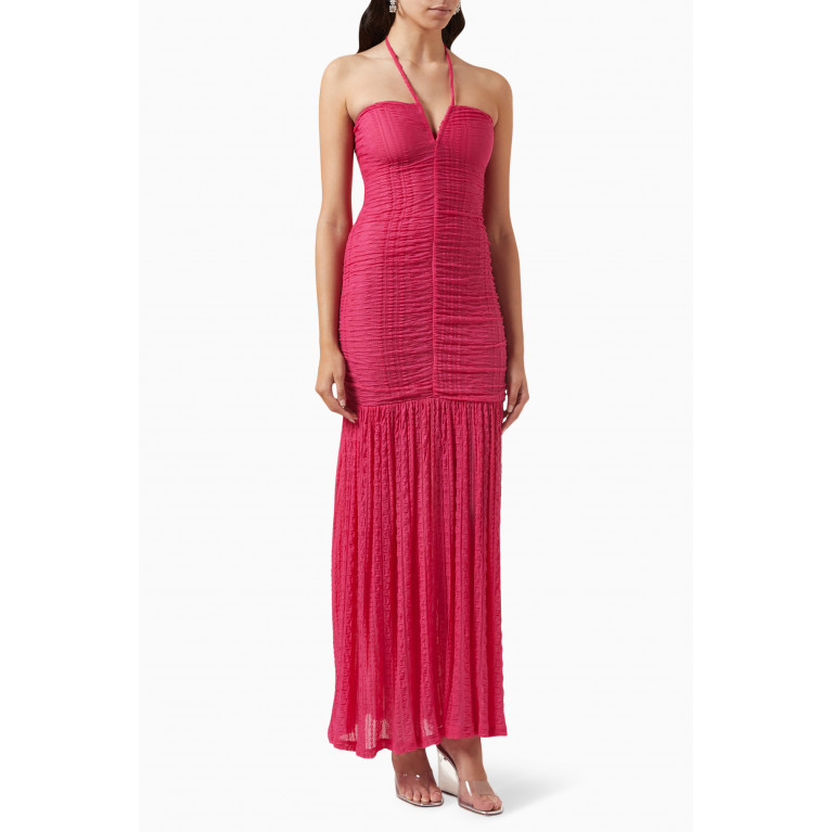 Ganni - Halter Ruched Maxi Dress in Stretch-lace