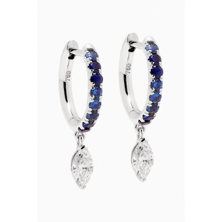 Fergus James - Marquise Diamond Drop Blue Sapphire Hoops in 18kt White Gold