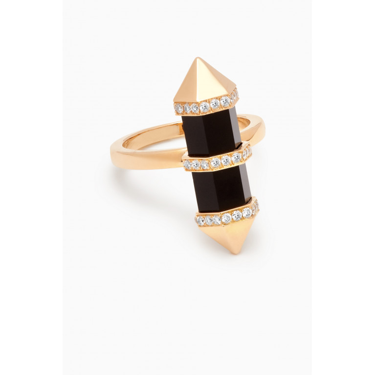 YATAGHAN JEWELLERY - Chakra Medium Black Onyx & Diamond Ring in 18kt Gold
