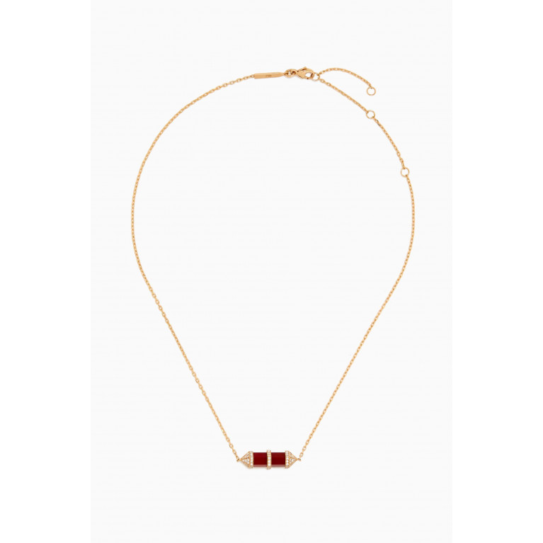 Yataghan Jewellery - Chakra Small Red Carnelian & Diamond Necklace in 18kt Yellow Gold