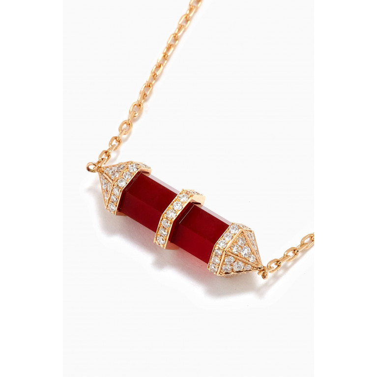 Yataghan Jewellery - Chakra Small Red Carnelian & Diamond Necklace in 18kt Yellow Gold