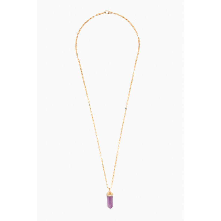 Yataghan Jewellery - Chakra Large Light Amethyst & Diamond Necklace in 18kt Yellow Gold