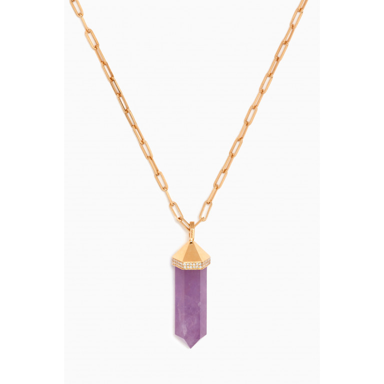 Yataghan Jewellery - Chakra Large Light Amethyst & Diamond Necklace in 18kt Yellow Gold