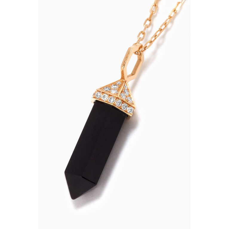 Yataghan Jewellery - Chakra Small Black Onyx & Diamond Necklace in 18kt Yellow Gold