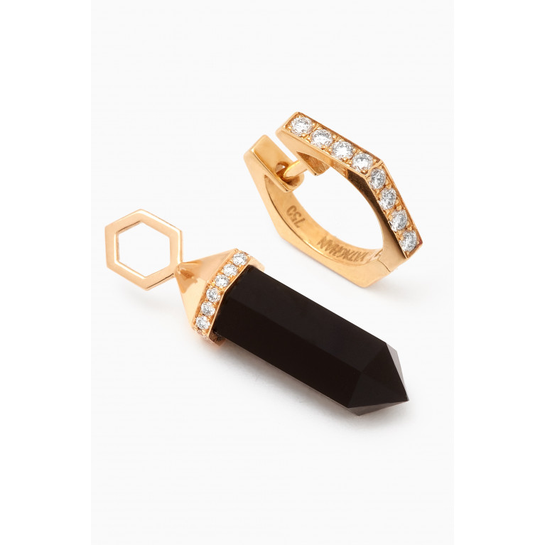 Yataghan Jewellery - Chakra Small Black Onyx & Diamond Single Earring in 18kt Yellow Gold
