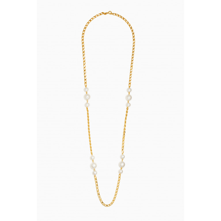 Susan Caplan - 1990s Faux Pearl Chain Necklace in Gold-plated Metal
