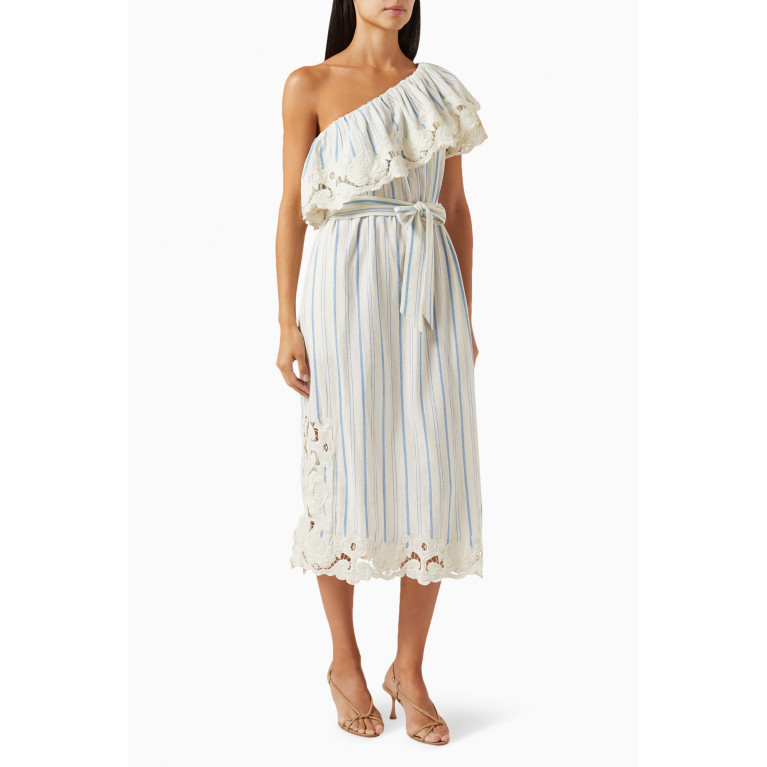 Sea New York - Brady Stripe One-shoulder Midi Dress in Cotton