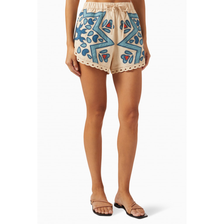 Sea New York - Kaia Kaleidoscope Applique Shorts in Cotton-linen