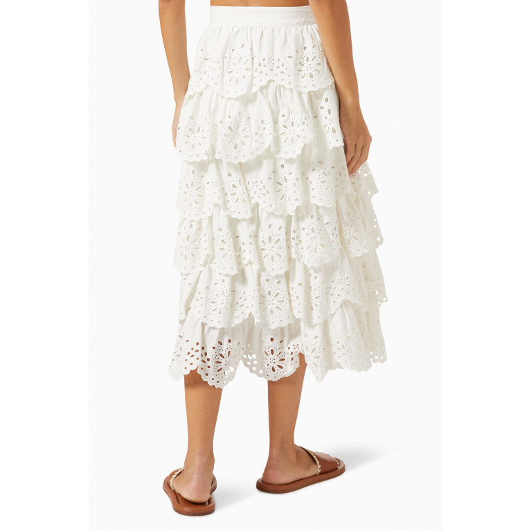 Sea New York - Tali Ruffled Midi Skirt in Cotton-linen