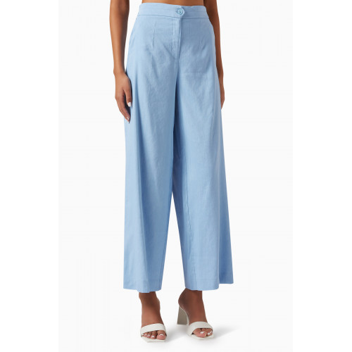 Marella - Wide-leg Pants in Linen-blend Blue