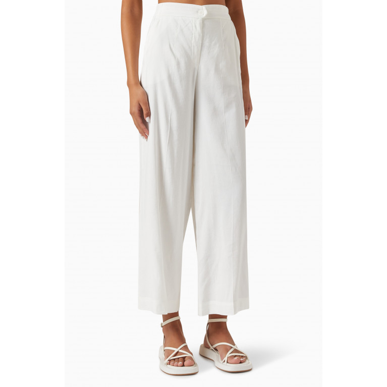 Marella - Wide-leg Pants in Linen-blend White