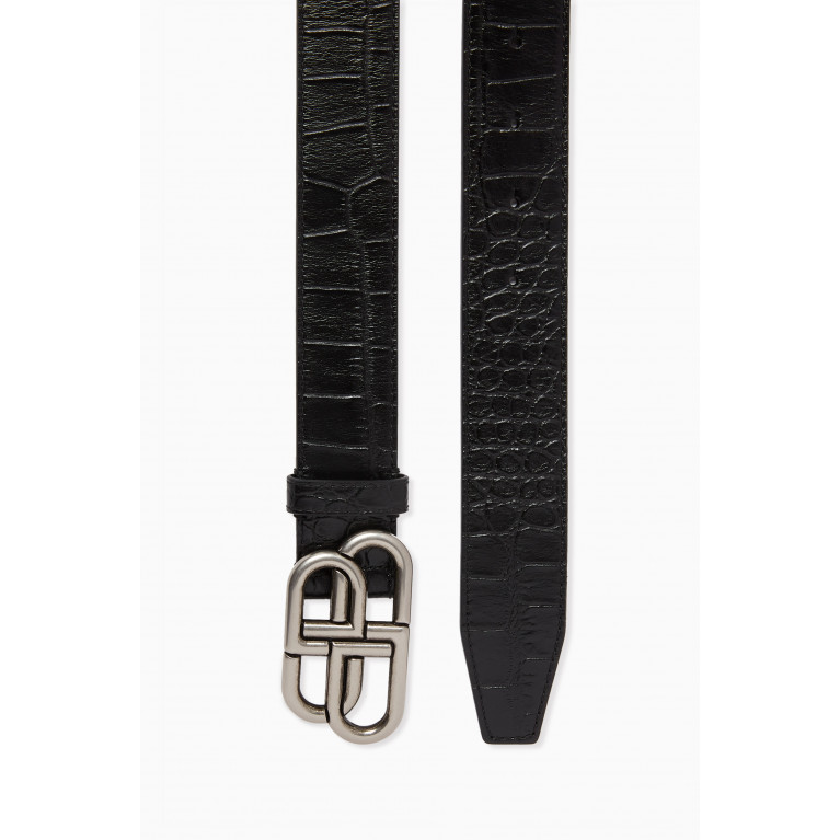 Balenciaga - Embossed Logo BB Belt in Croc-embossed Calfskin