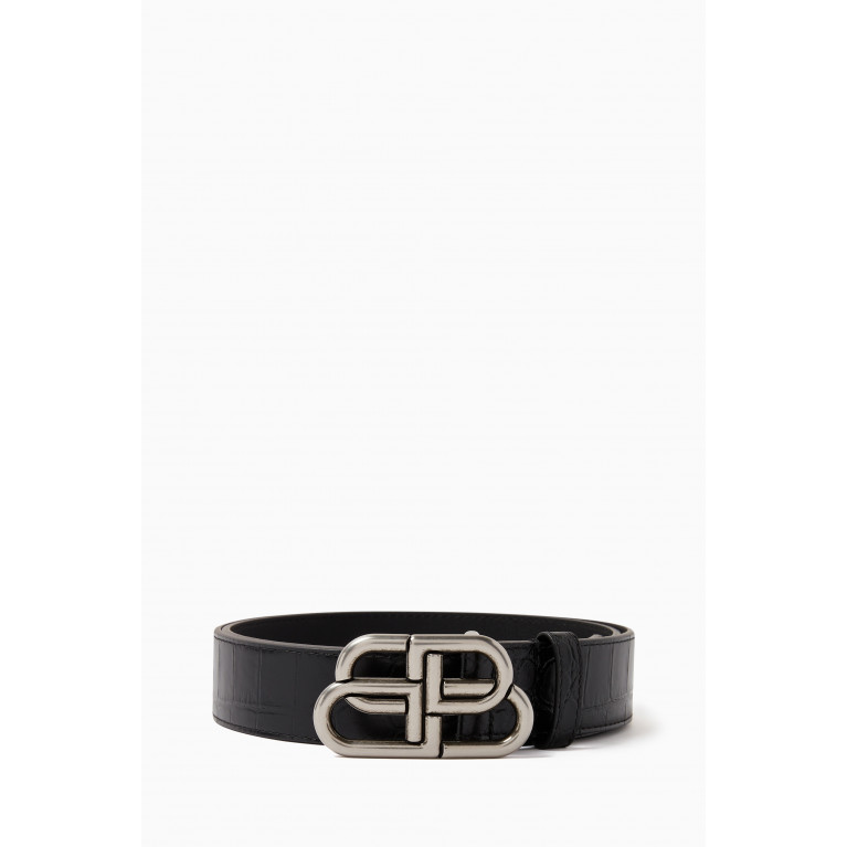 Balenciaga - Embossed Logo BB Belt in Croc-embossed Calfskin
