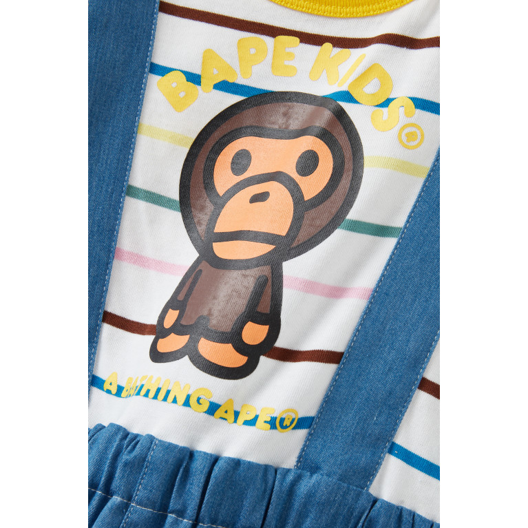 A Bathing Ape - Baby Milo Suspenders Layered Romper in Cotton