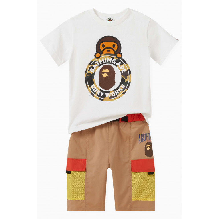 A Bathing Ape - Logo-print Mesh-pocket Shorts in Polyester-blend Neutral
