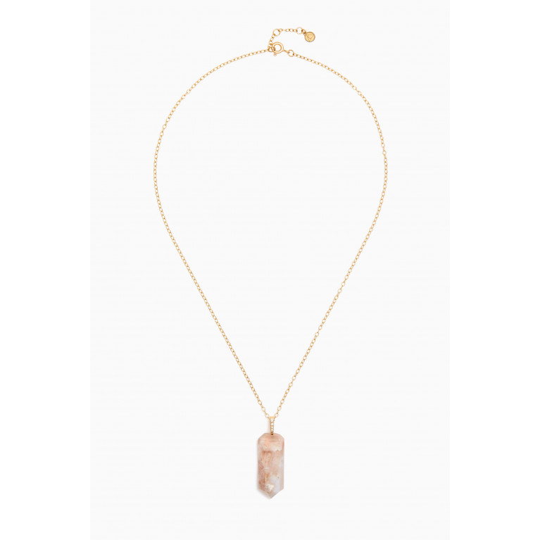 The Alkemistry - Iqra Necklace with Flower Agate & Diamonds in 18kt Yellow Gold